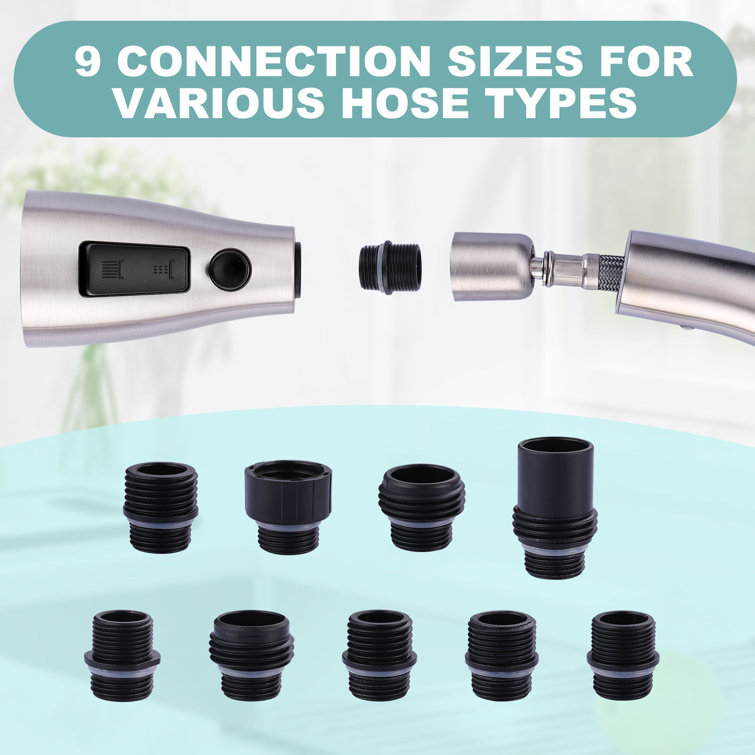 Brushed Nickel 3-Function Kitchen Faucet Spray Head with 9 Adapters