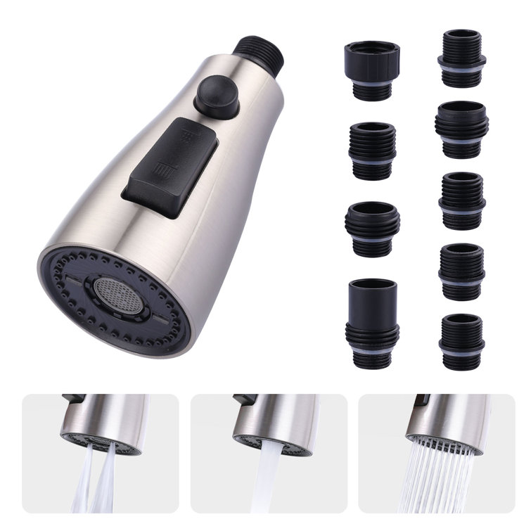 Brushed Nickel 3-Function Kitchen Faucet Spray Head with 9 Adapters