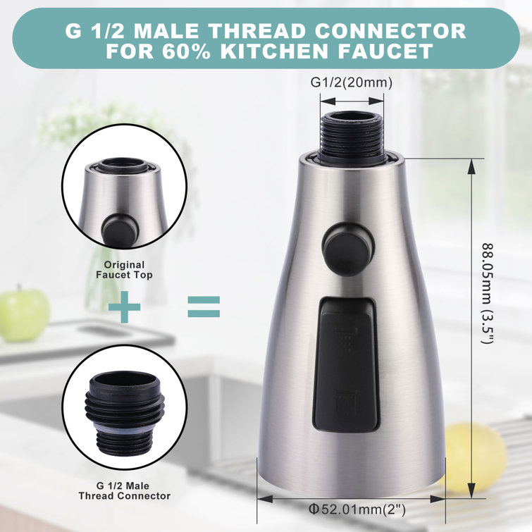 Brushed Nickel 3-Function Kitchen Faucet Spray Head with 9 Adapters