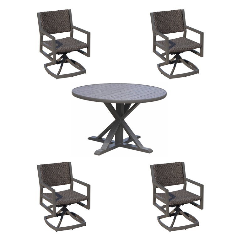 Venice Grey Taupe Swivel Patio Dining Armchair with Synthetic Wicker Weave