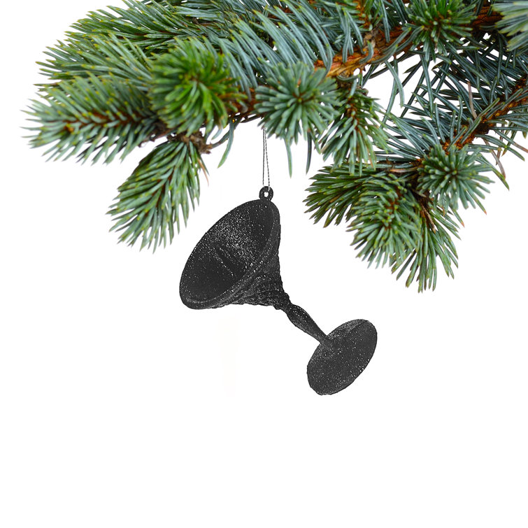 Black Glitter Plastic Hanging Cocktail Glass Ornament Set