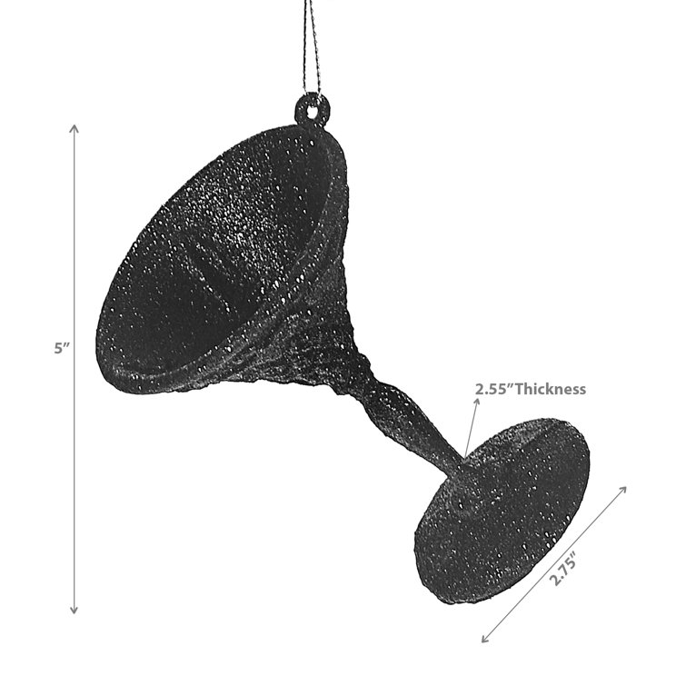 Black Glitter Plastic Hanging Cocktail Glass Ornament Set