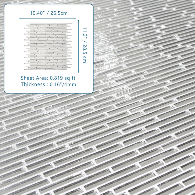10.4" x 11.2" Silver Mirrored Glass Mosaic Wall Tile