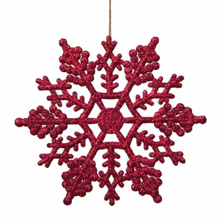 Cranberry Red Glitter Snowflake Shatterproof Ornament Set