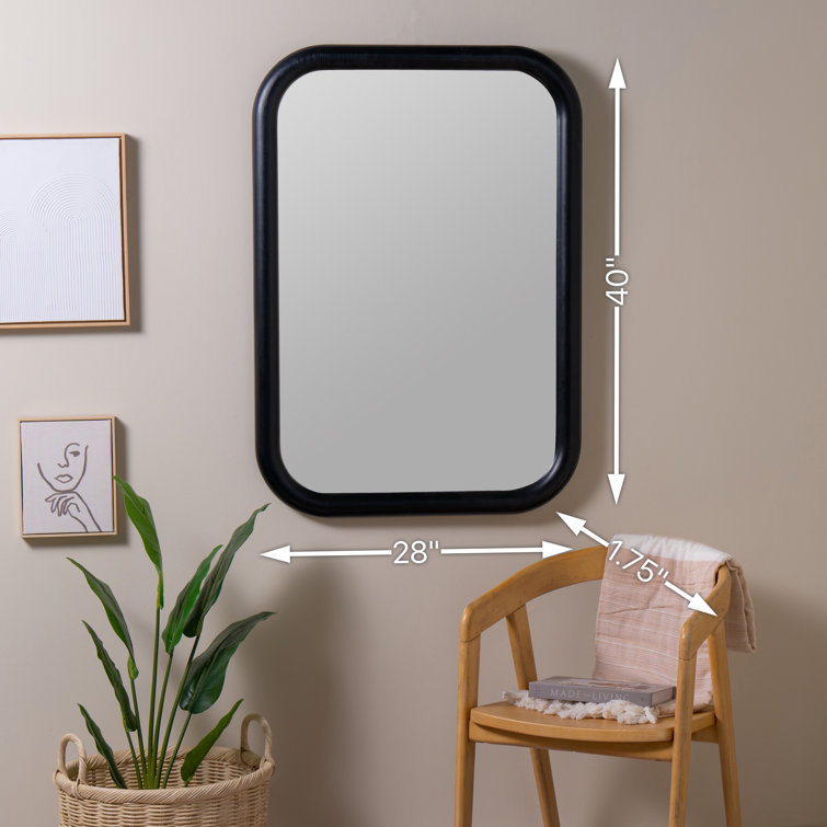 Black Engineered Hardwood and Veneer Wall Mirror, 40" x 28"