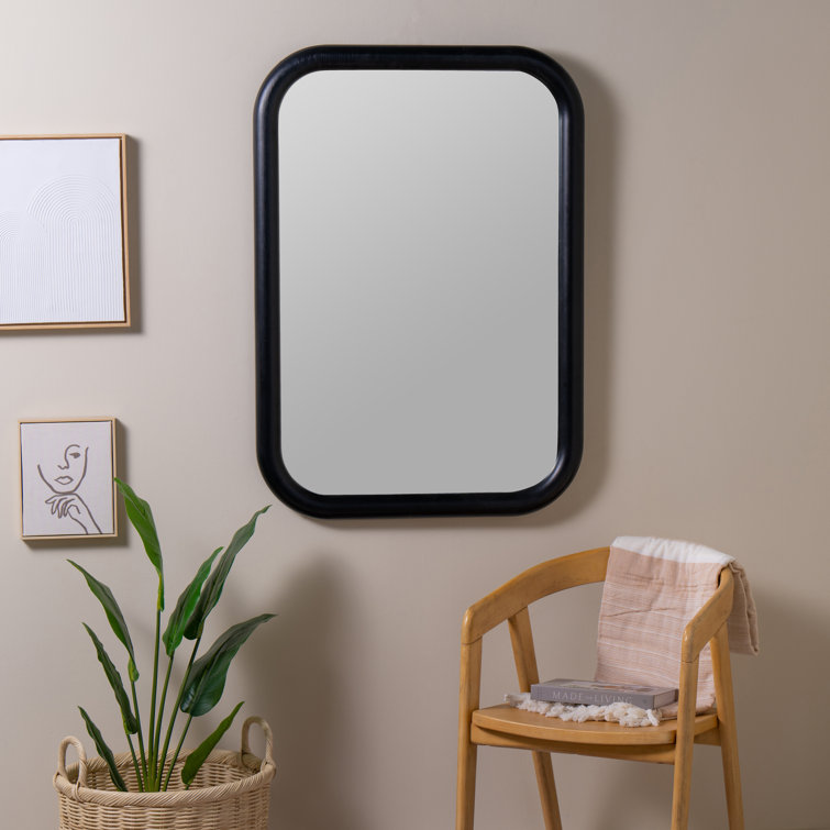 Black Engineered Hardwood and Veneer Wall Mirror, 40" x 28"