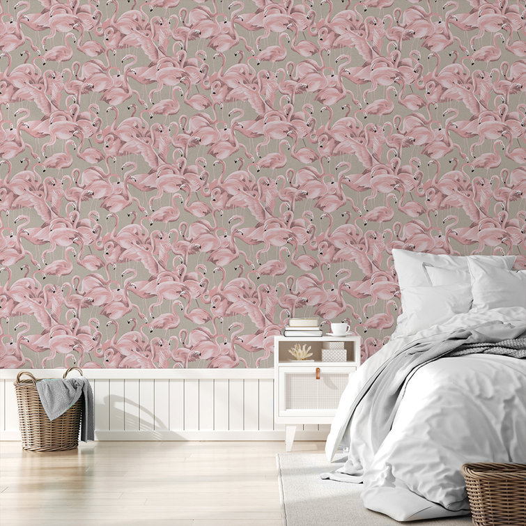 Ballerina Pink Flamingo Vinyl Peel and Stick Wallpaper Roll