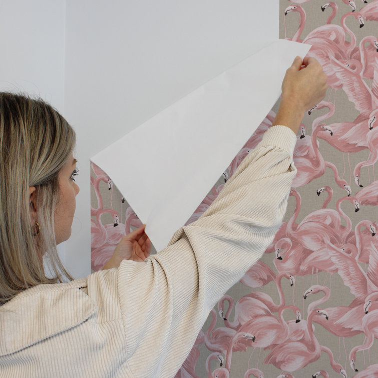 Ballerina Pink Flamingo Vinyl Peel and Stick Wallpaper Roll