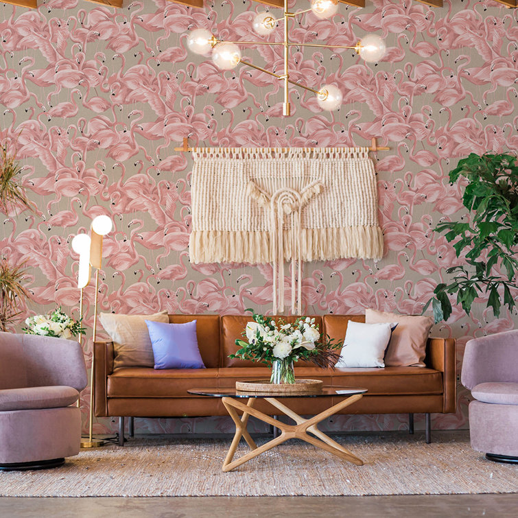 Ballerina Pink Flamingo Vinyl Peel and Stick Wallpaper Roll