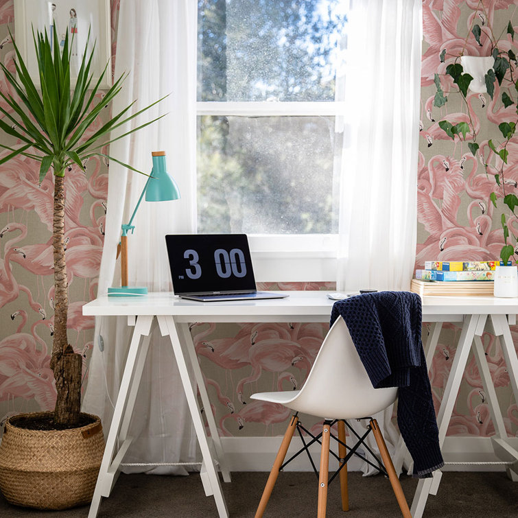 Ballerina Pink Flamingo Vinyl Peel and Stick Wallpaper Roll