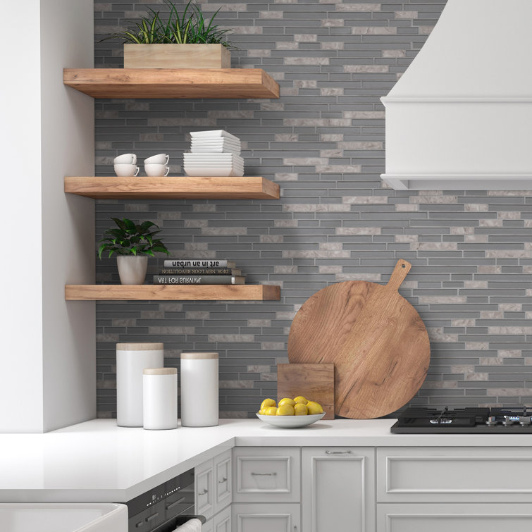 12" x 12" Mix Gray Glass and Stone Mosaic Tile