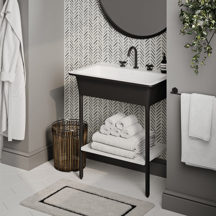 Ivy 32" Matte Black and White Solid Surface Console Sink