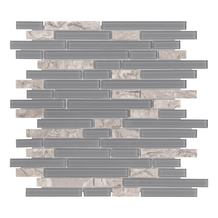 12" x 12" Mix Gray Glass and Stone Mosaic Tile