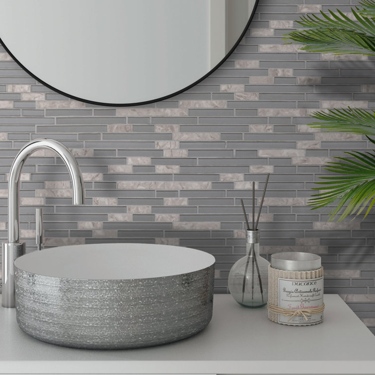 12" x 12" Mix Gray Glass and Stone Mosaic Tile