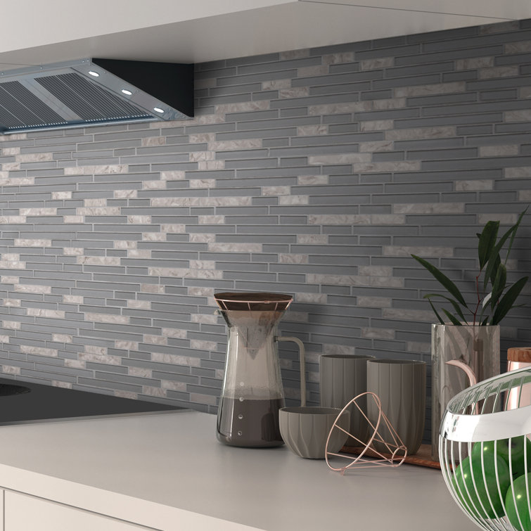 12" x 12" Mix Gray Glass and Stone Mosaic Tile