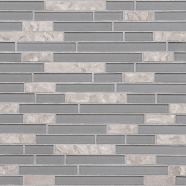12" x 12" Mix Gray Glass and Stone Mosaic Tile