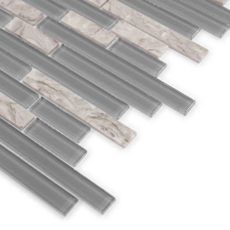 12" x 12" Mix Gray Glass and Stone Mosaic Tile