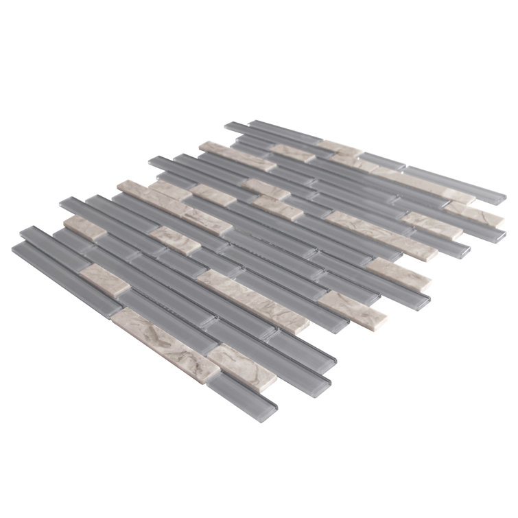 12" x 12" Mix Gray Glass and Stone Mosaic Tile