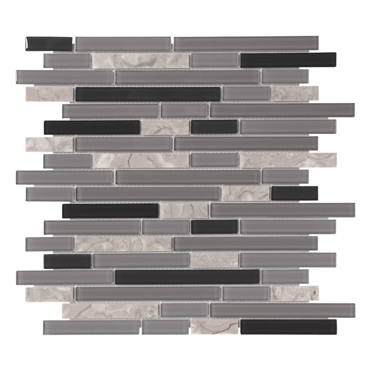 Gray and Black Glass Stone Mosaic Tile 12" x 12"