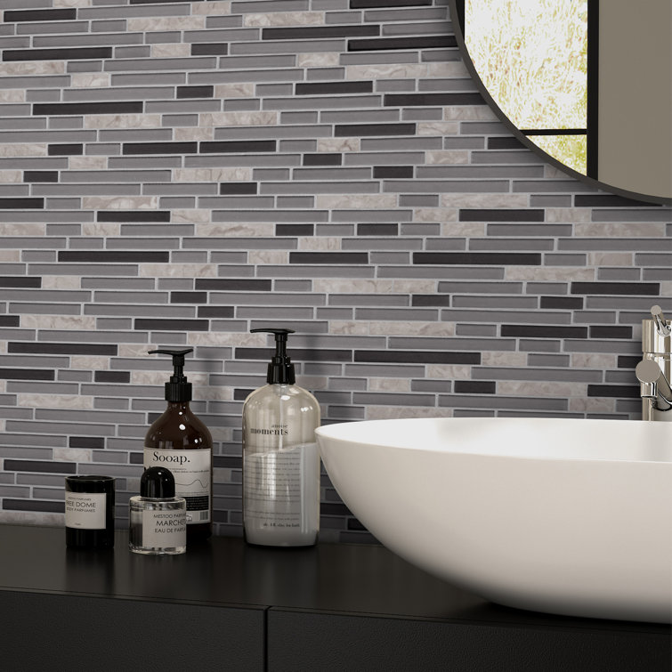 Gray and Black Glass Stone Mosaic Tile 12" x 12"