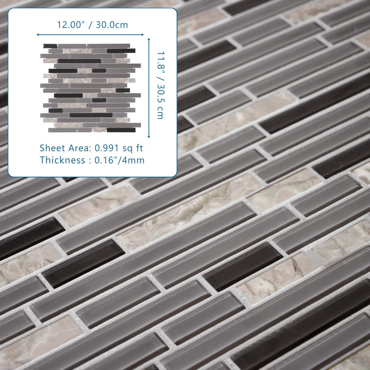 Gray and Black Glass Stone Mosaic Tile 12" x 12"