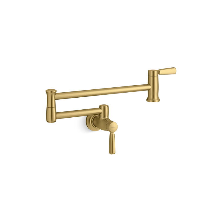 Vibrant Brushed Moderne Brass Wall-Mount Pot Filler Faucet