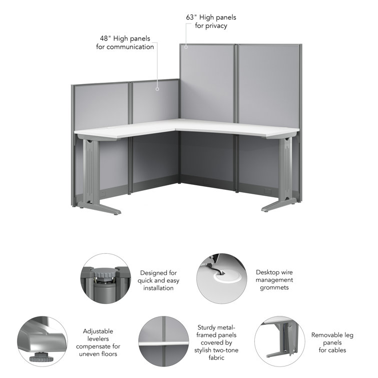 Pure White L-Shaped Office Workstation with Steel Legs