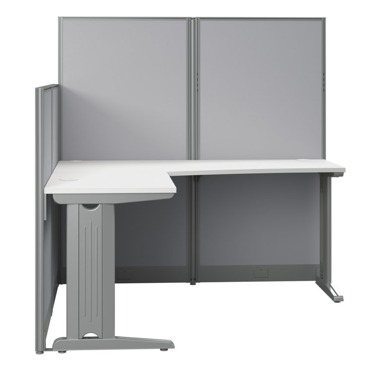 Pure White L-Shaped Office Workstation with Steel Legs