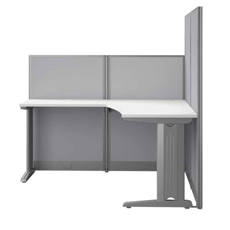 Pure White L-Shaped Office Workstation with Steel Legs