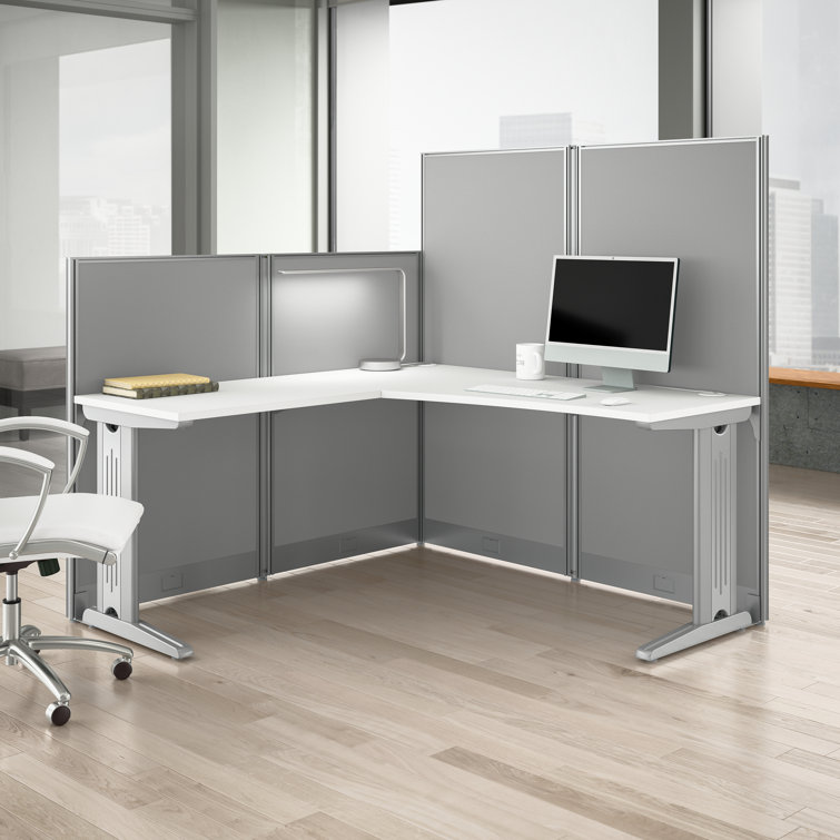 Pure White L-Shaped Office Workstation with Steel Legs