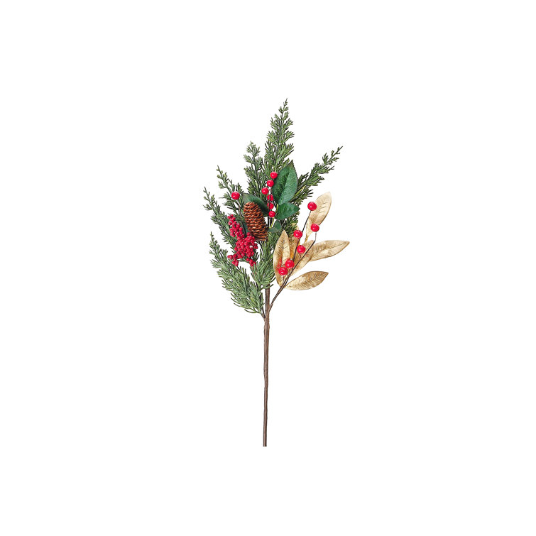 Golden Leaves and Berries Christmas Pine Spray