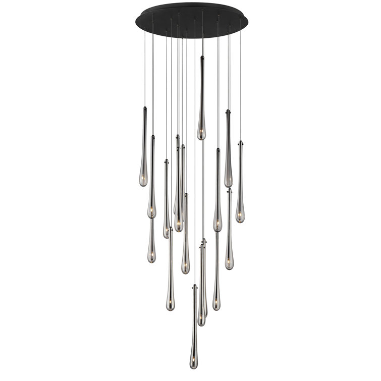 Black Smoke Glass 18-Light LED Cluster Pendant