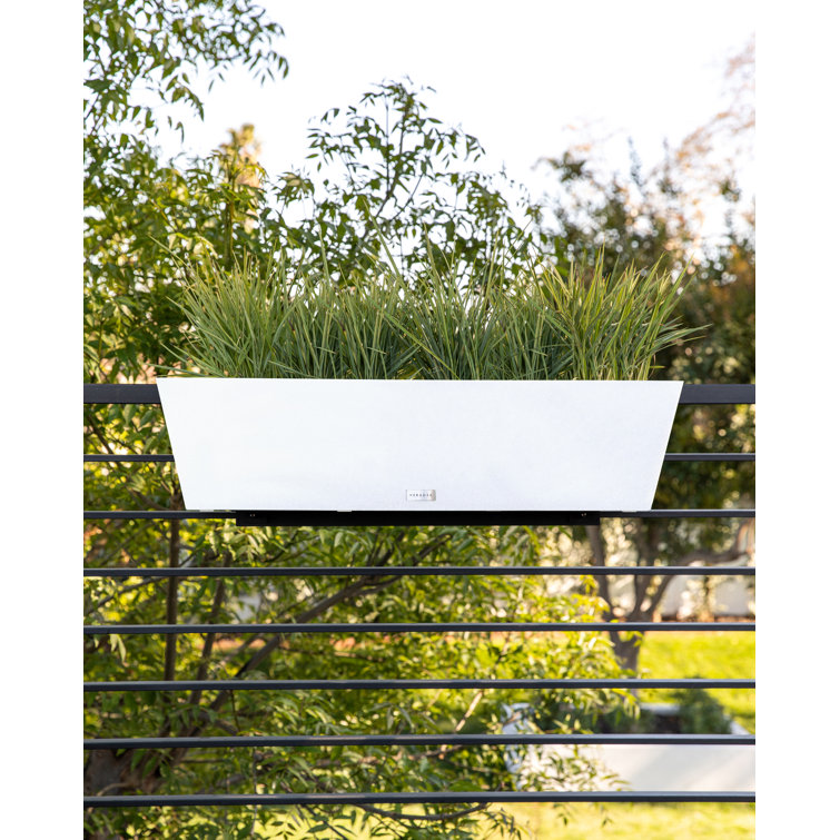 36" White Plastic Railing Planter with Adjustable Brackets