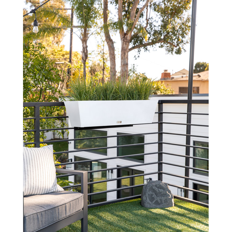 36" White Plastic Railing Planter with Adjustable Brackets
