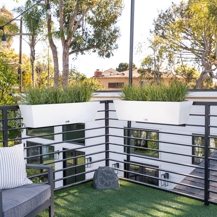 36" White Plastic Railing Planter with Adjustable Brackets
