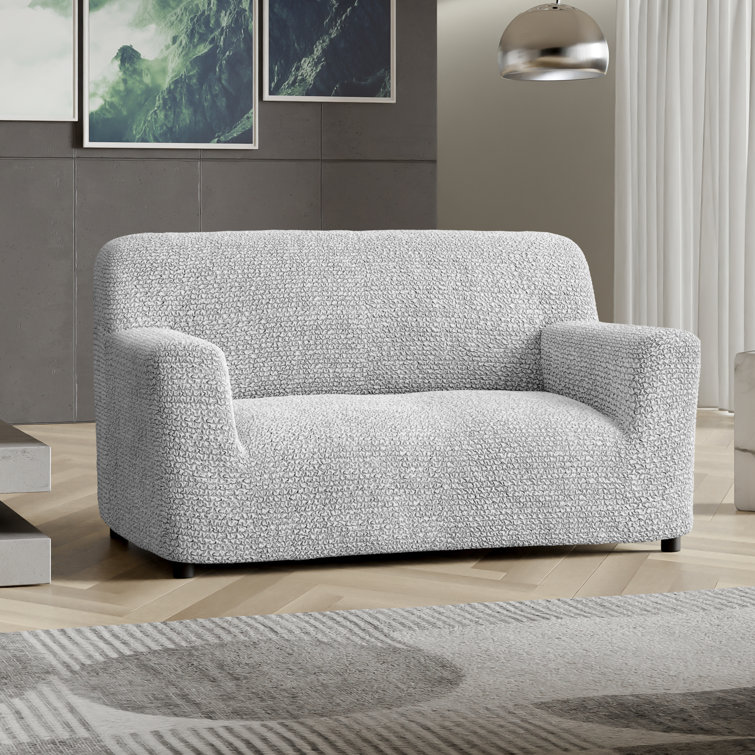 Light Grey Stretchable Microfiber Loveseat Sofa Cover