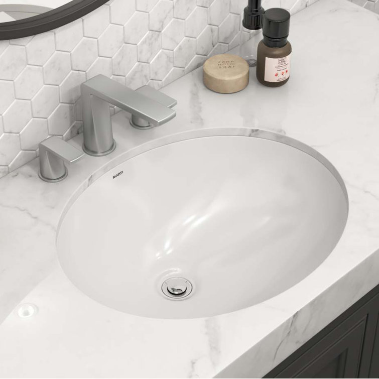 White Oval Ceramic Undermount Bathroom Vanity Sink with Overflow