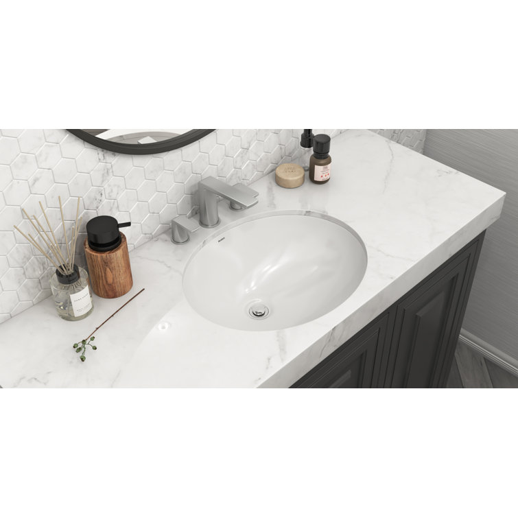 White Oval Ceramic Undermount Bathroom Vanity Sink with Overflow
