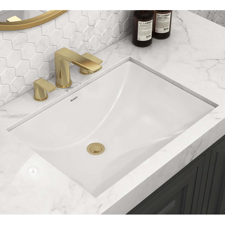 Ruvati White Rectangular Ceramic Undermount Bathroom Sink with Overflow