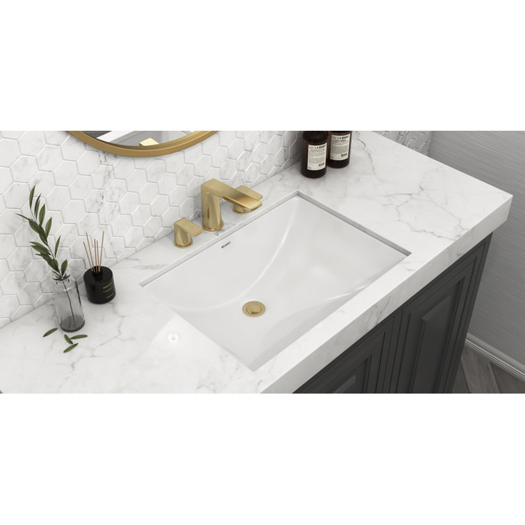 Ruvati White Rectangular Ceramic Undermount Bathroom Sink with Overflow