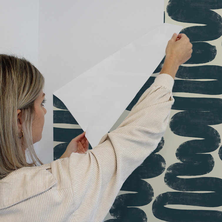 Wiggle Room Blue and Cream Abstract Vinyl Wallpaper Roll