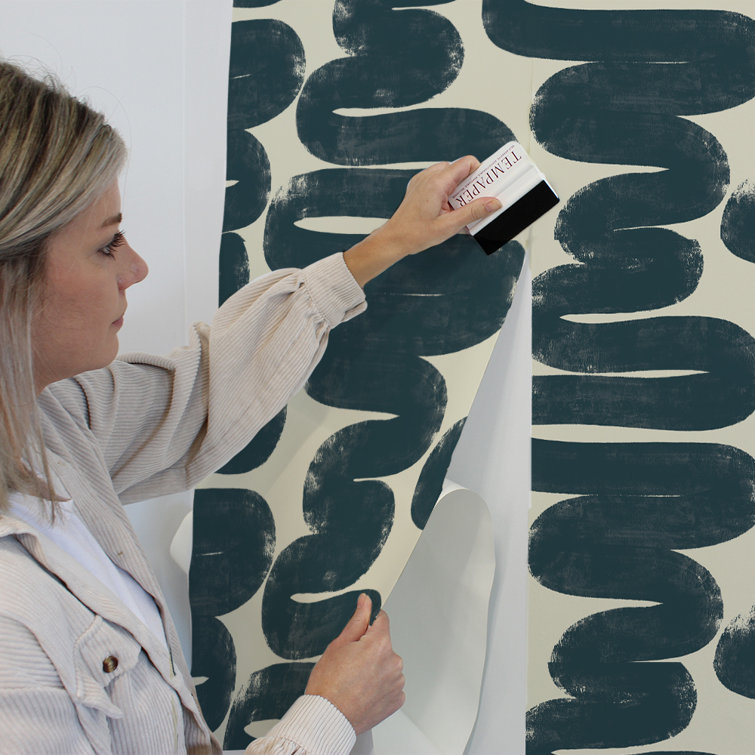 Wiggle Room Blue and Cream Abstract Vinyl Wallpaper Roll