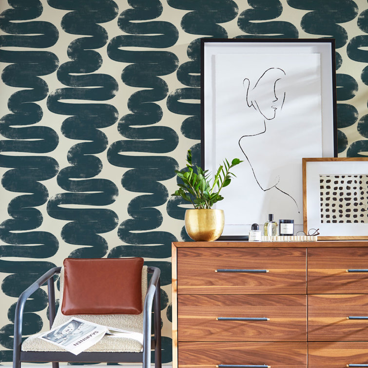 Wiggle Room Blue and Cream Abstract Vinyl Wallpaper Roll