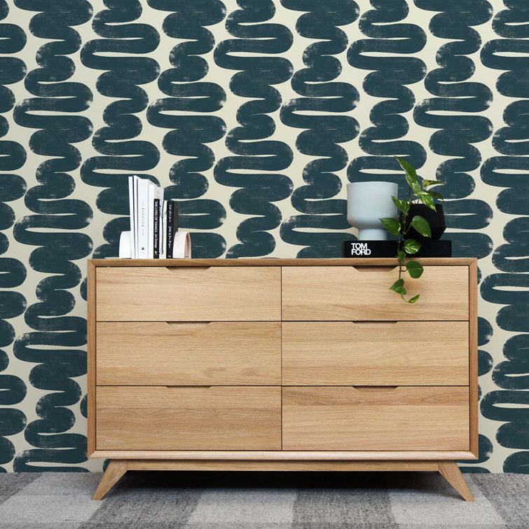 Wiggle Room Blue and Cream Abstract Vinyl Wallpaper Roll