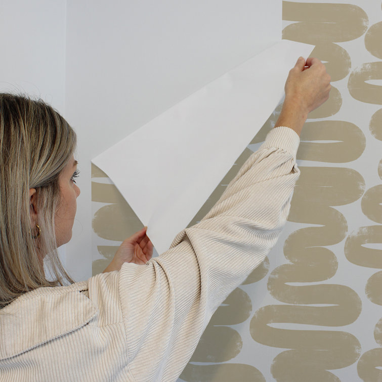 Beige and White Abstract Peel and Stick Wallpaper