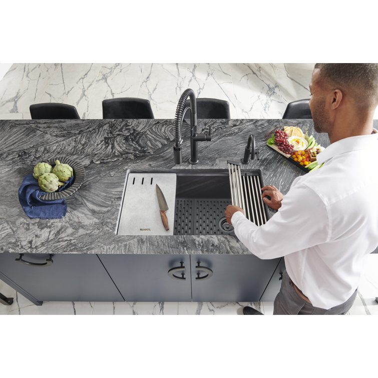Midnight Black Granite Composite Drop-in Kitchen Sink with Workstation