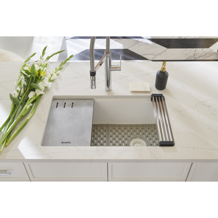 Arctic White Granite Composite Drop-In Workstation Sink