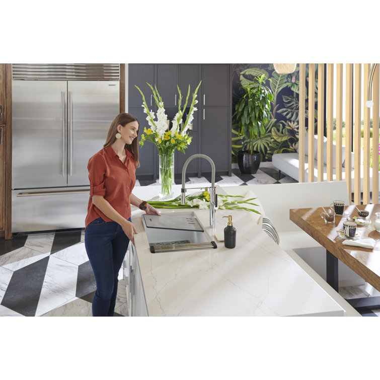 Arctic White Granite Composite Drop-In Workstation Sink