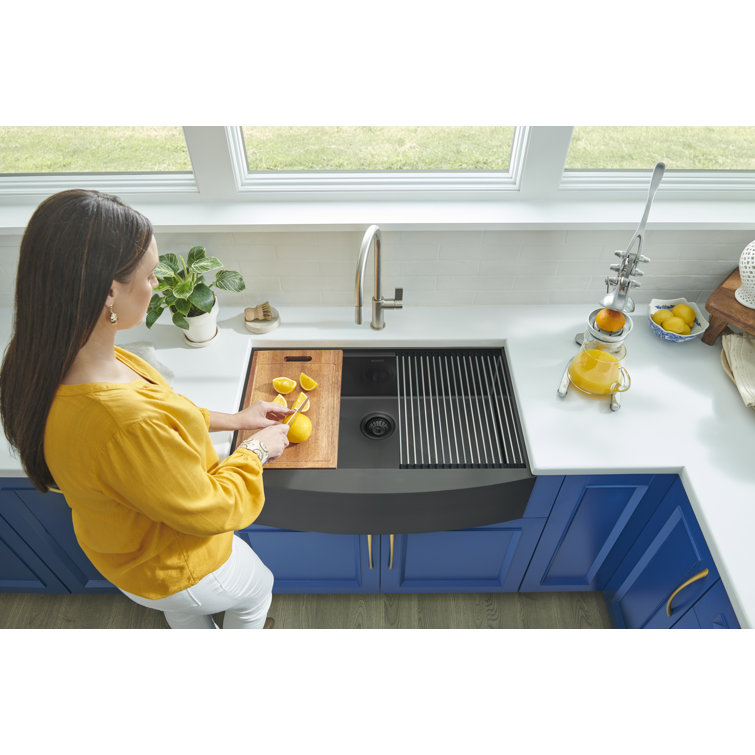 Gunmetal Matte Black 30" Stainless Steel Farmhouse Sink with Accessories