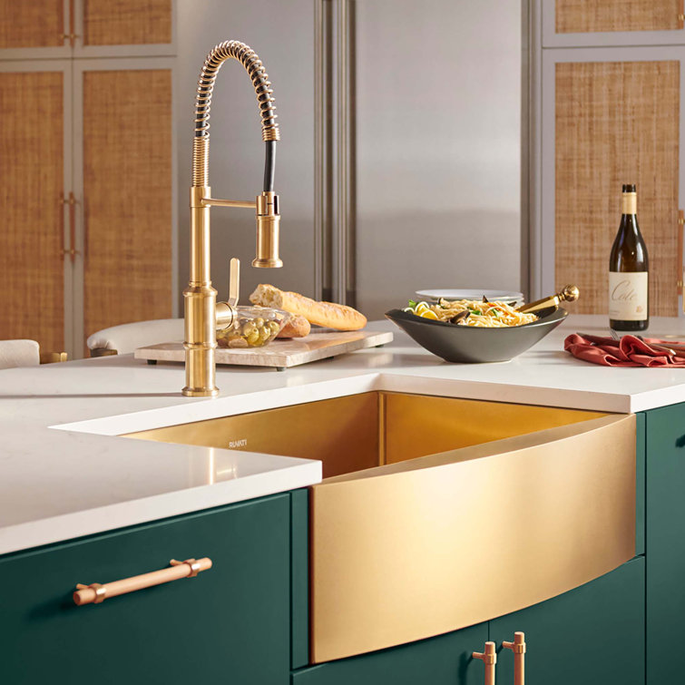 30-Inch Brass Tone Matte Gold Stainless Steel Farmhouse Sink